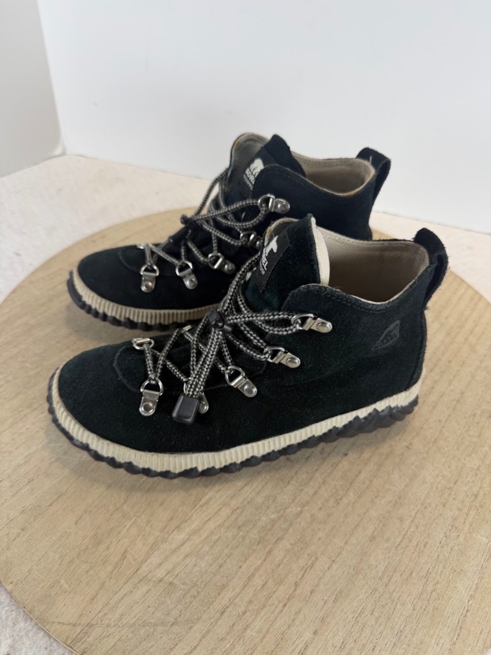 Sorel Womens 5 Black Suede Waterproof Ankle Hiking Boots Lace Up